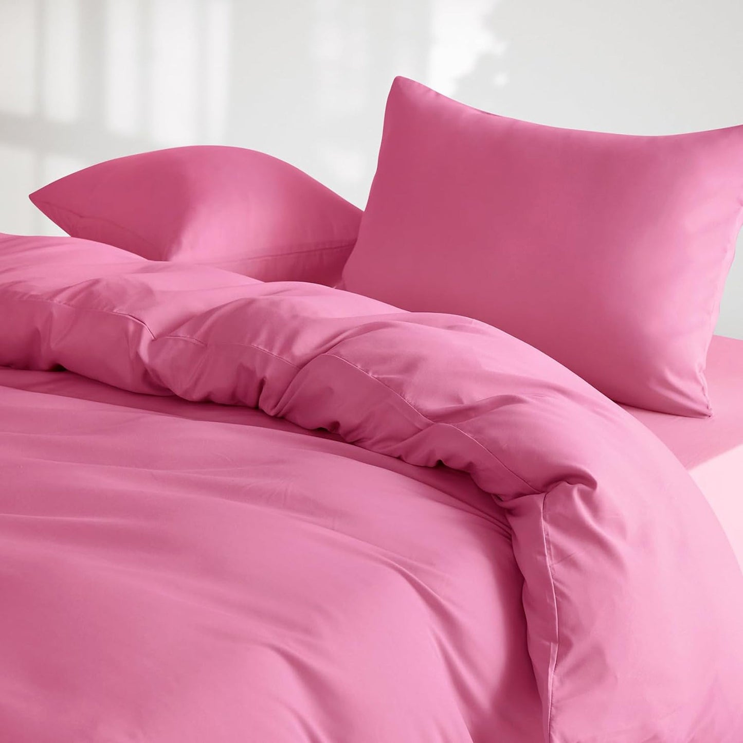 1000TC Ultra Soft Microfiber Duvet Doona Cover Bedding Quilt Cover Set - Bright Pink