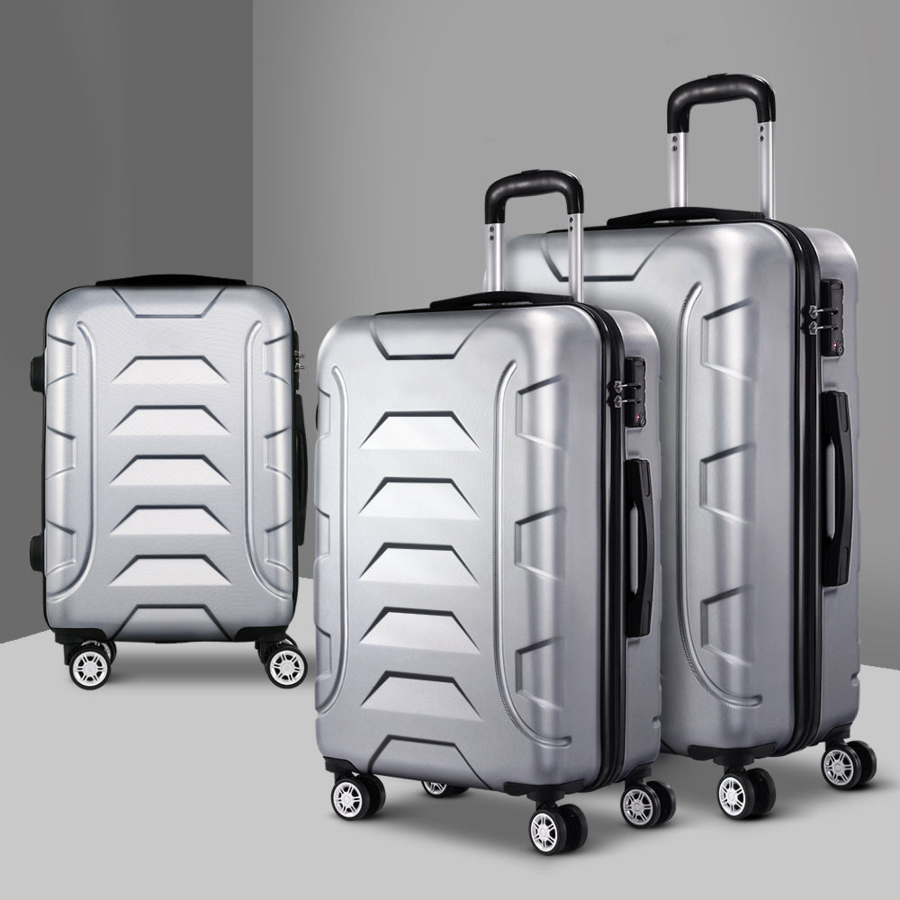 3pc Luggage Travel Sets Suitcase Trolley Lock Silver