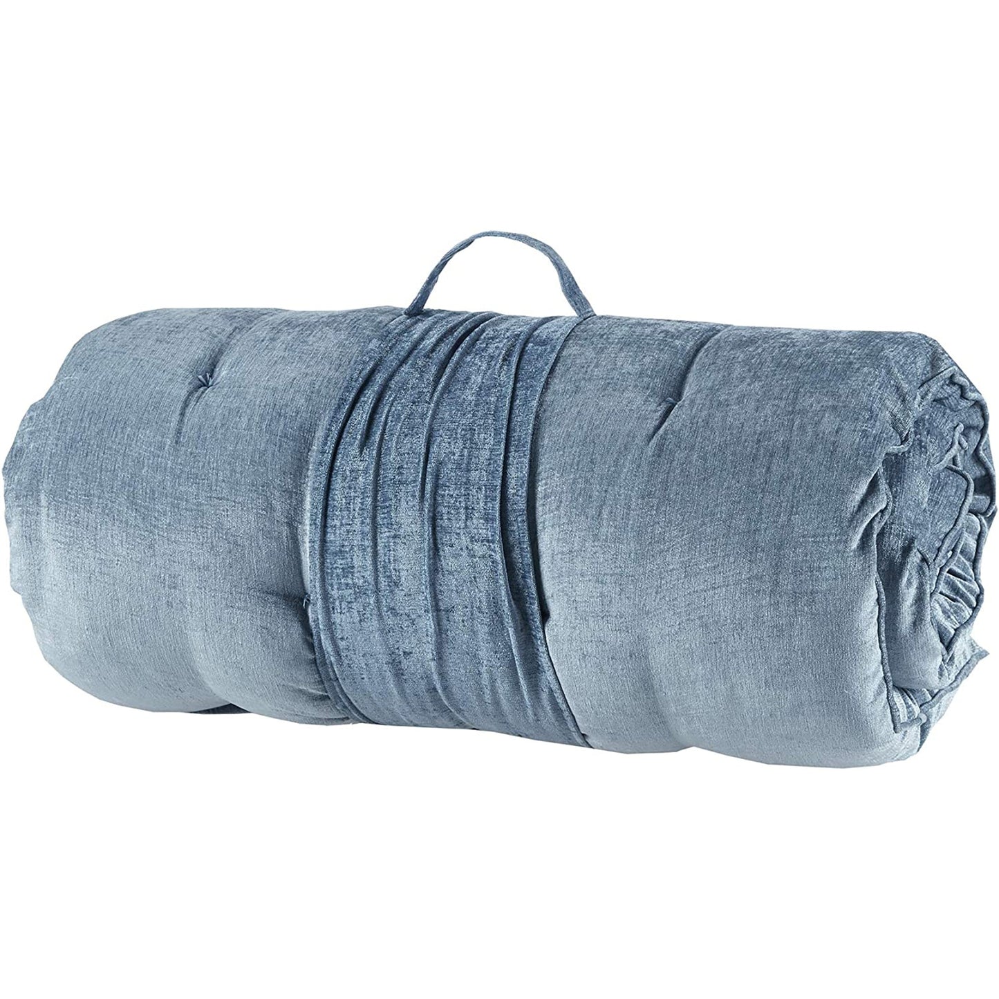 Foldable Poly Chenille Light Weight Floor Pillow Tufted Seat Cushion with Travel Wrap - Aqua