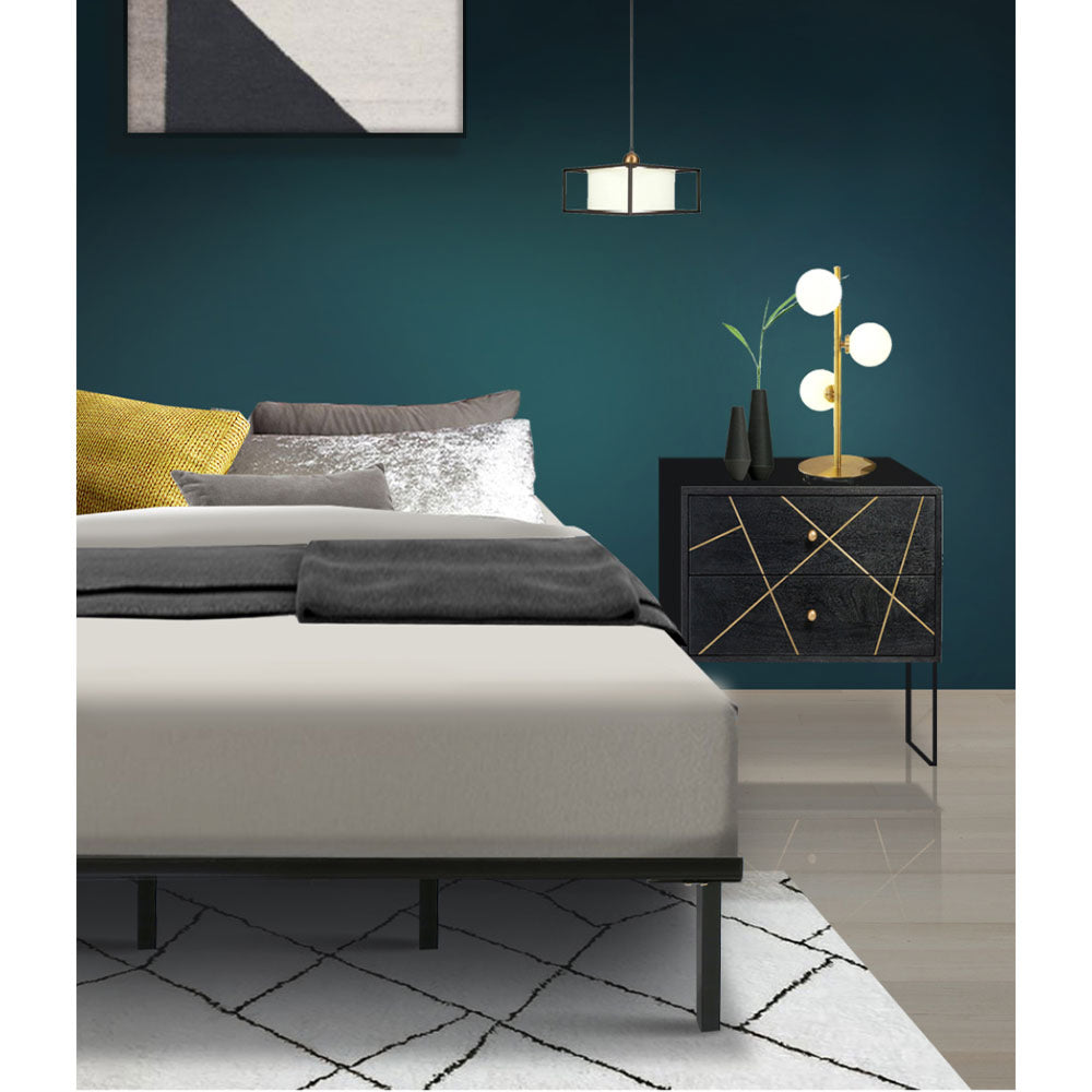Metal Bed Frame Queen Size Bed Base Platform Foundation Wooden Black