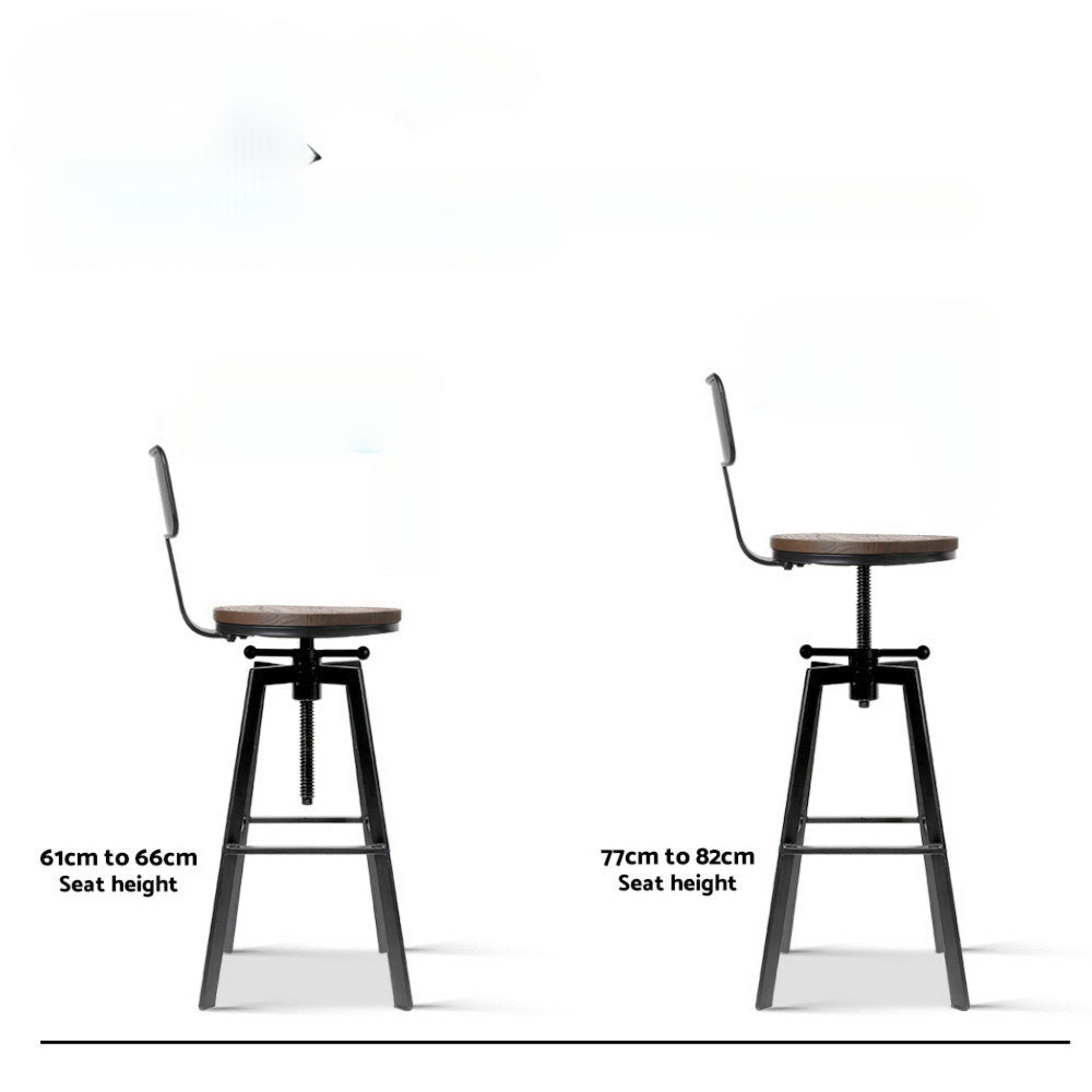 Rustic Industrial Style Metal Bar Stool - Black and Wood