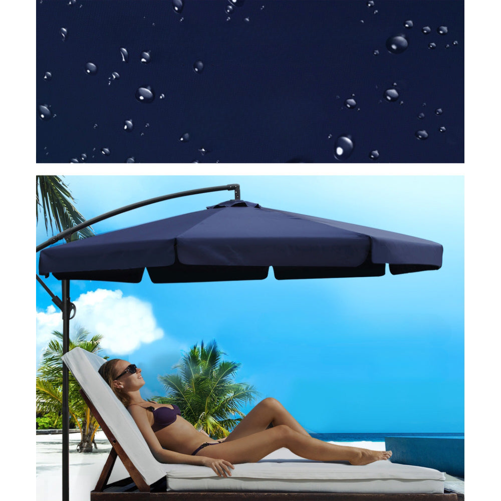 Beach Outdoor Sun Umbrella with Base UV Cantilever 3M - Navy