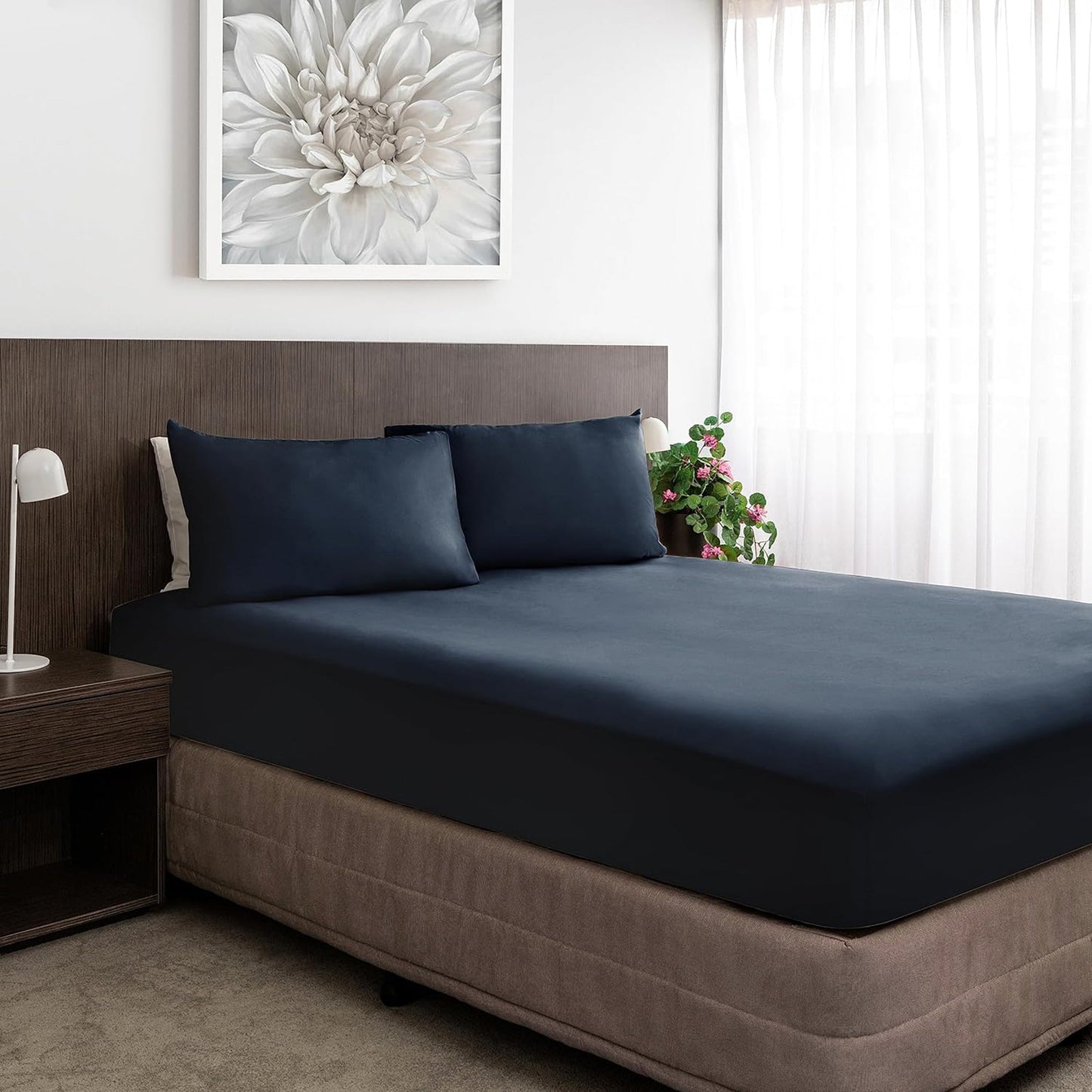 1500tc Ultra-Soft Breathable Microfibre Deep Pocket Bed Sheet Set - Navy