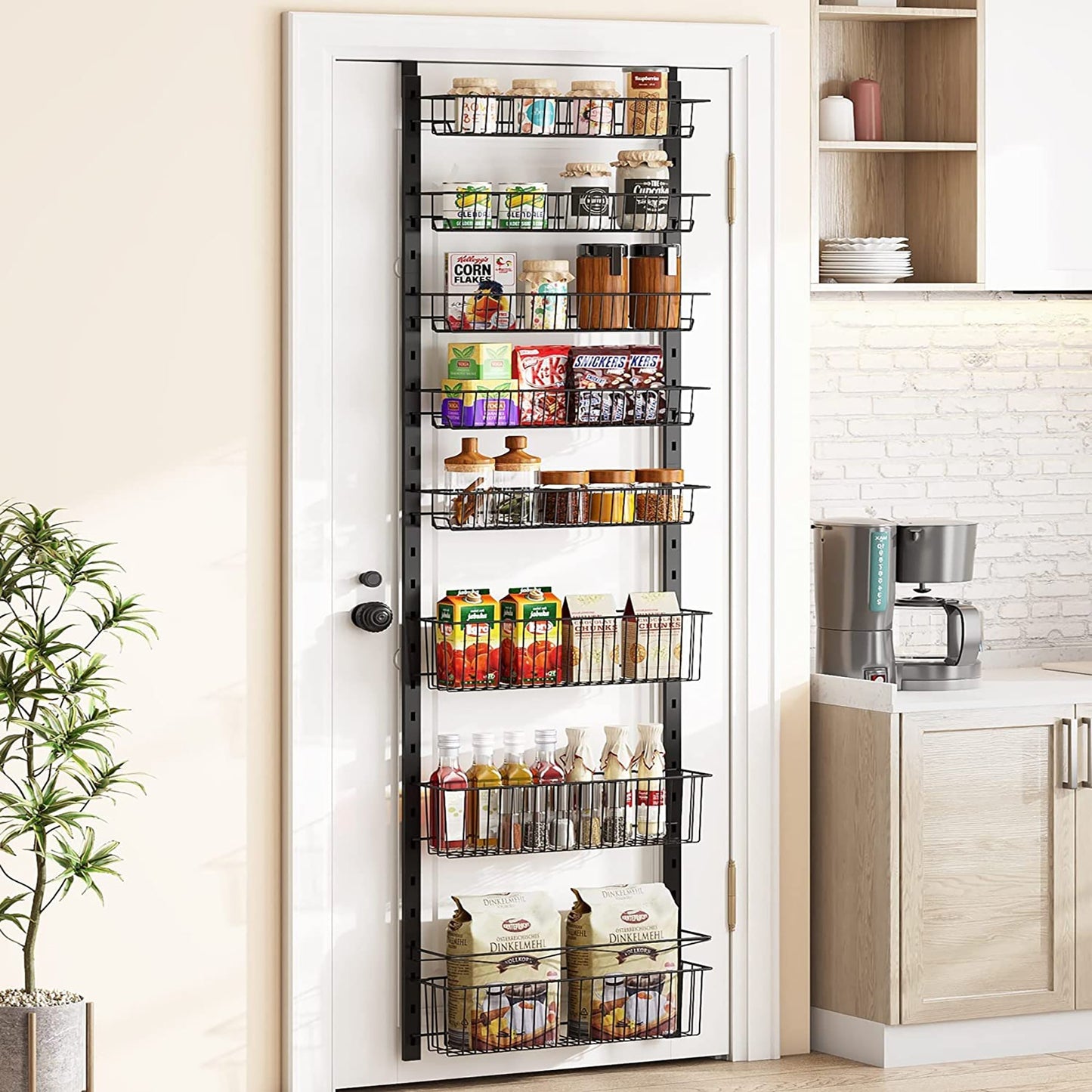 8 Tier Adjustable Baskets Pantry Organization and Storage Door Shelf with Detachable Frame