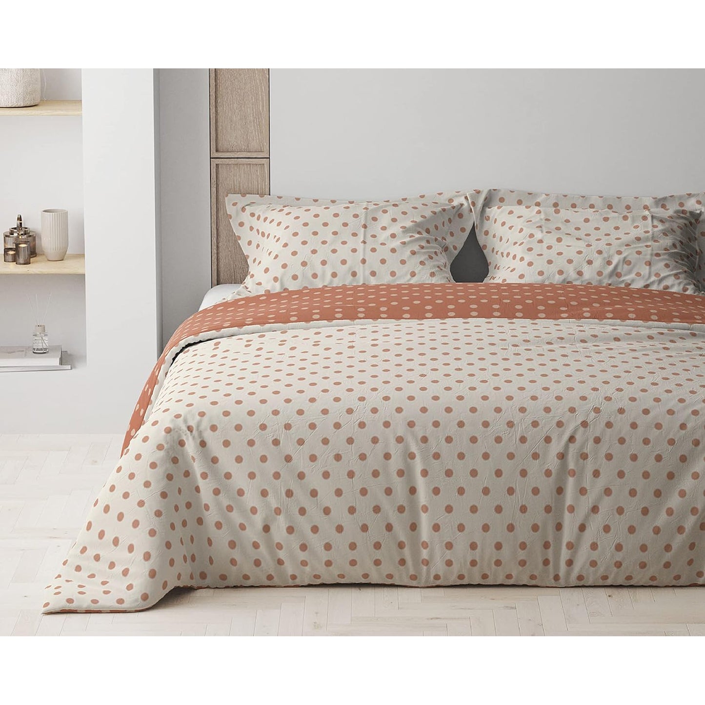 Reversible Microfibre Queen Bed Quilt Cover Set with Button Closure - Orange White