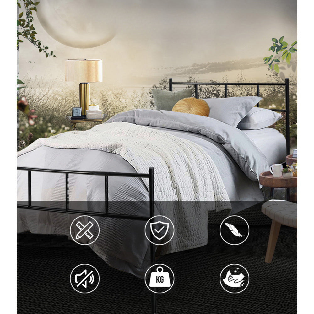 Metal Bed Frame Single Size Platform Foundation Mattress Base Black