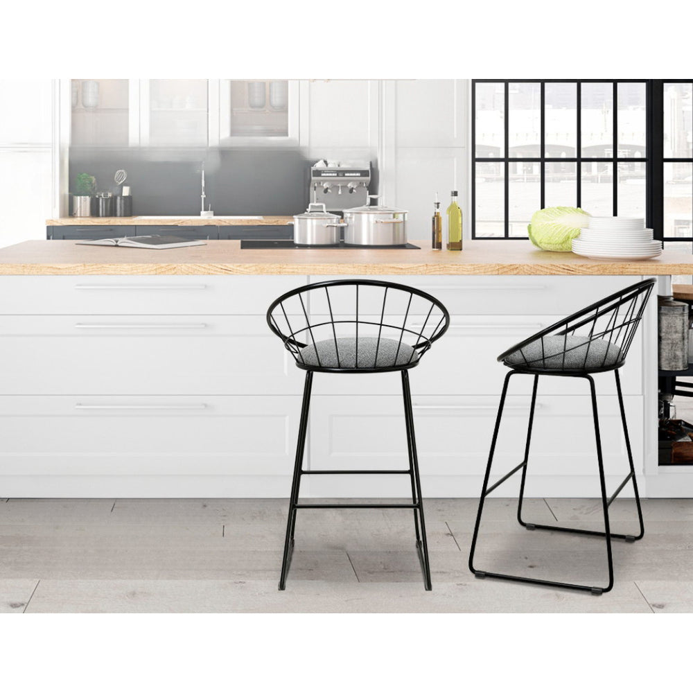 Set of 4 Bar Stools Steel Fabric - Grey and Black