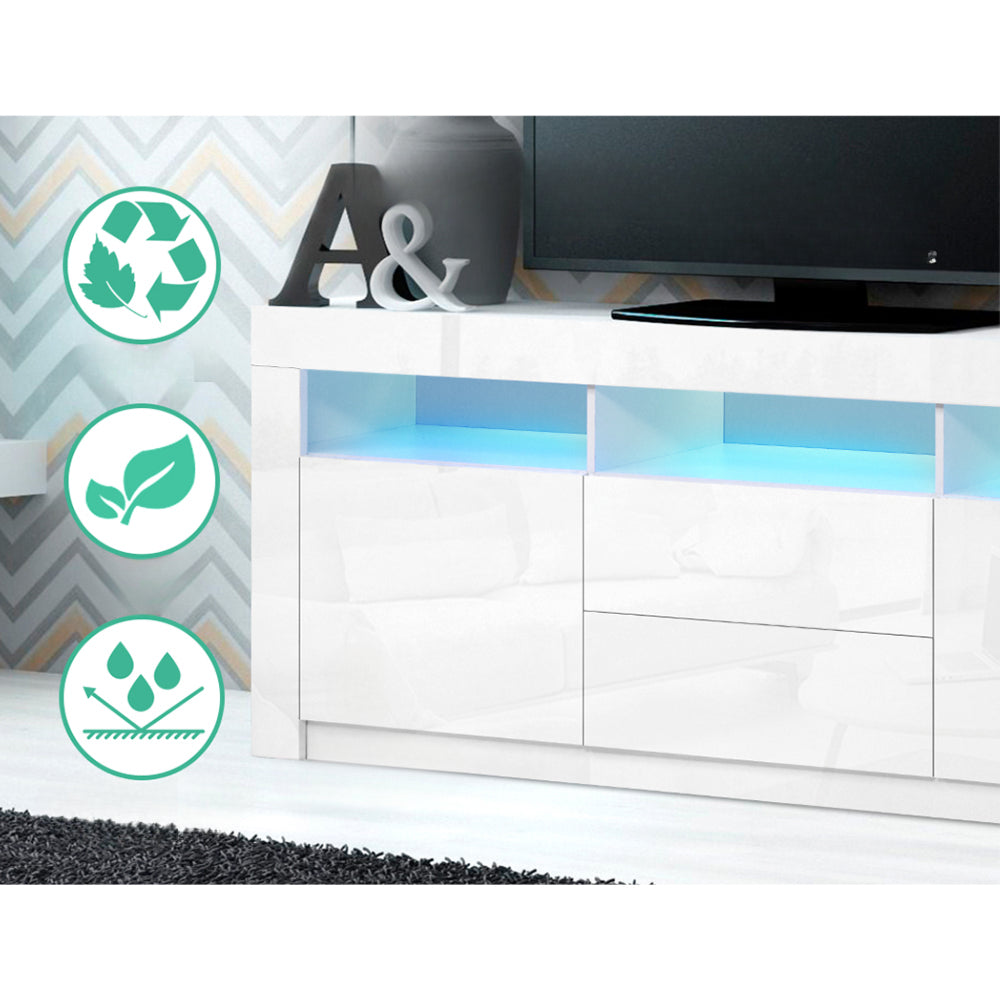 TV Cabinet Entertainment Unit Stand RGB LED Gloss Drawers 160cm White