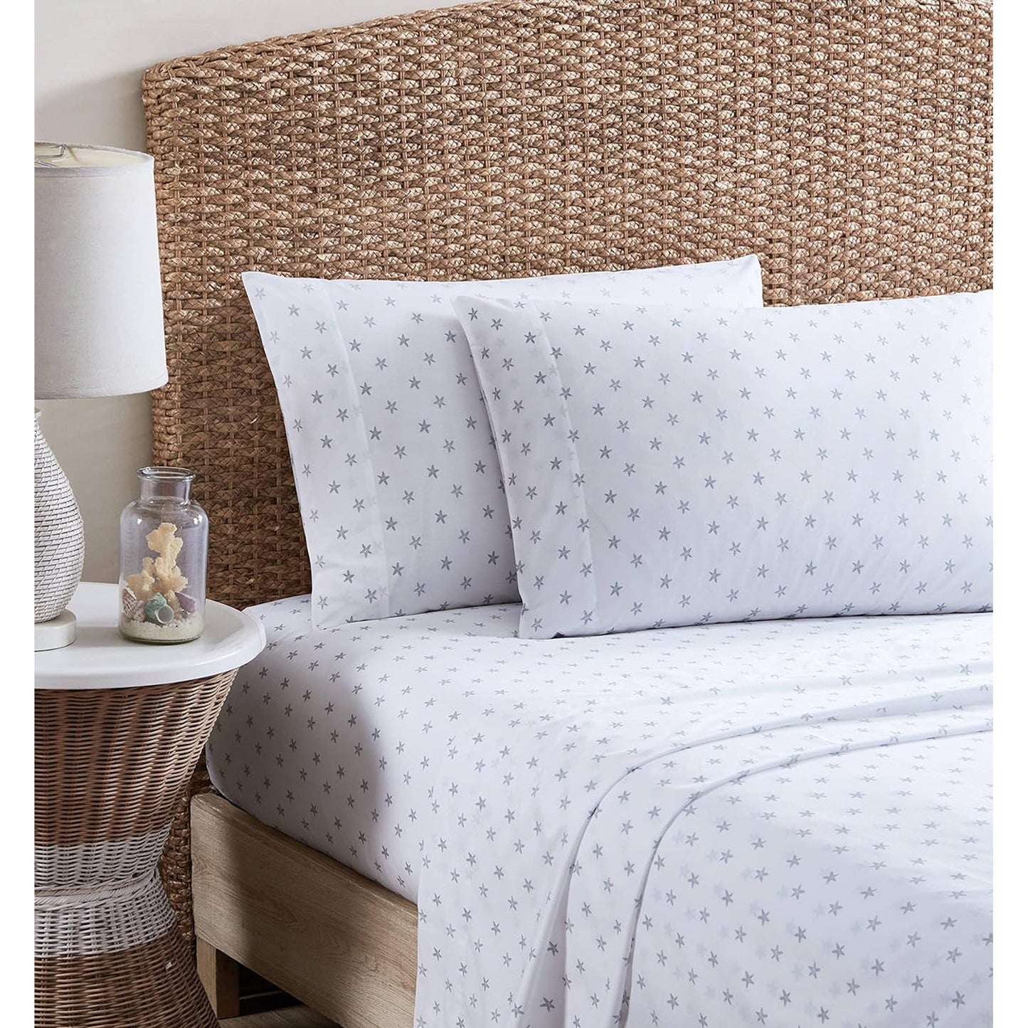 Crisp and Cool Cotton Percale Stylish Bed Sheet Set - Starfish Treasure Grey