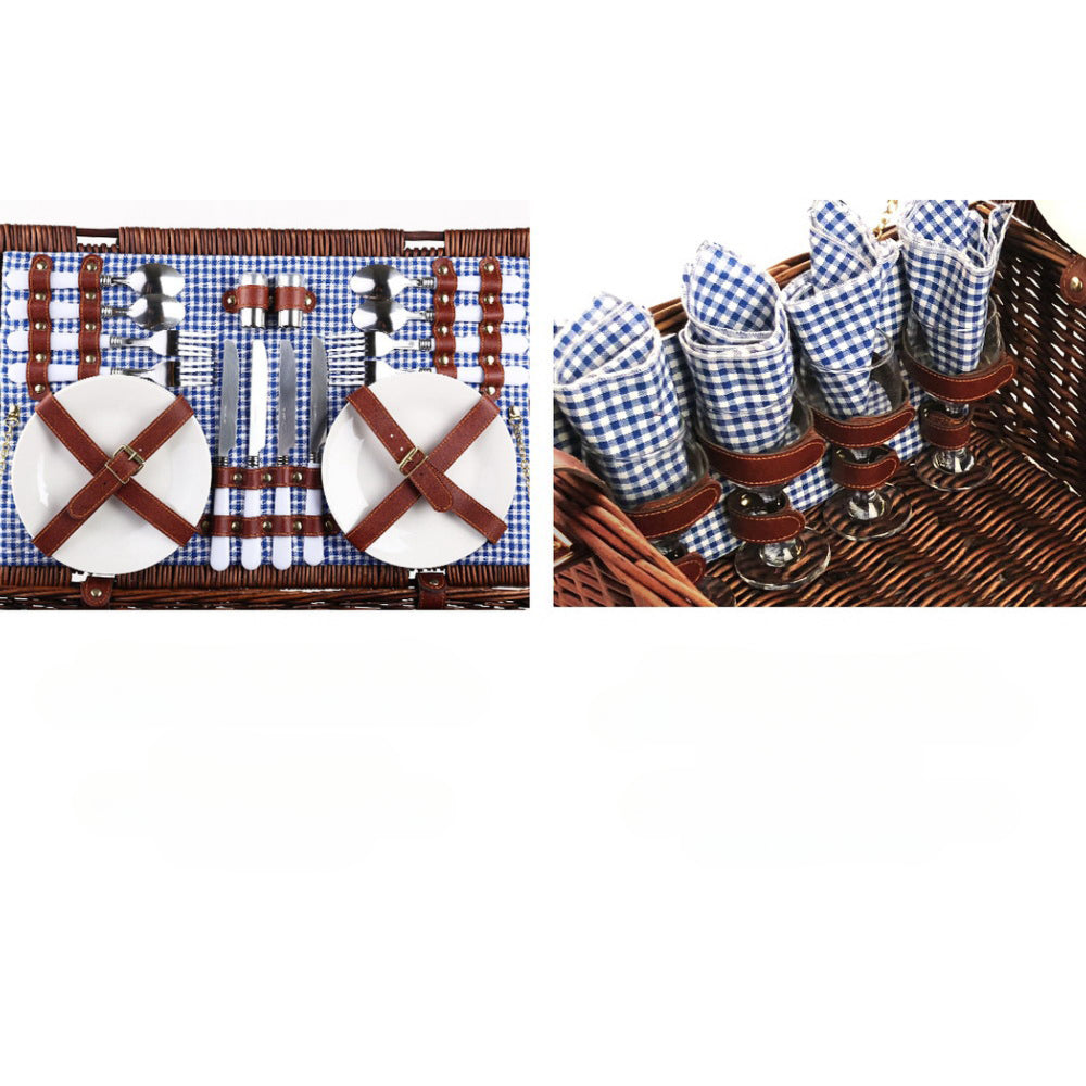 4 Person Picnic Basket Handle Baskets Outdoor Insulated Blanket