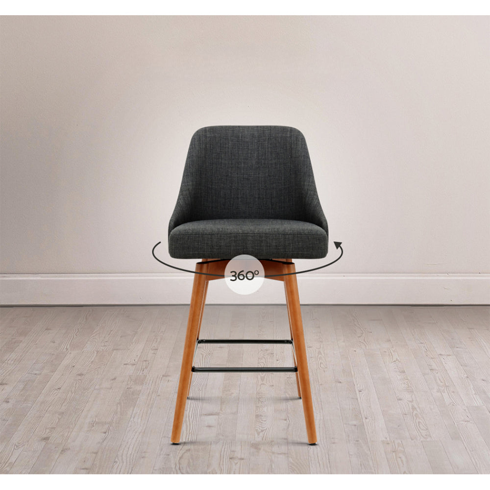 Set of 4 Wooden Fabric Bar Stools Square Footrest - Charcoal