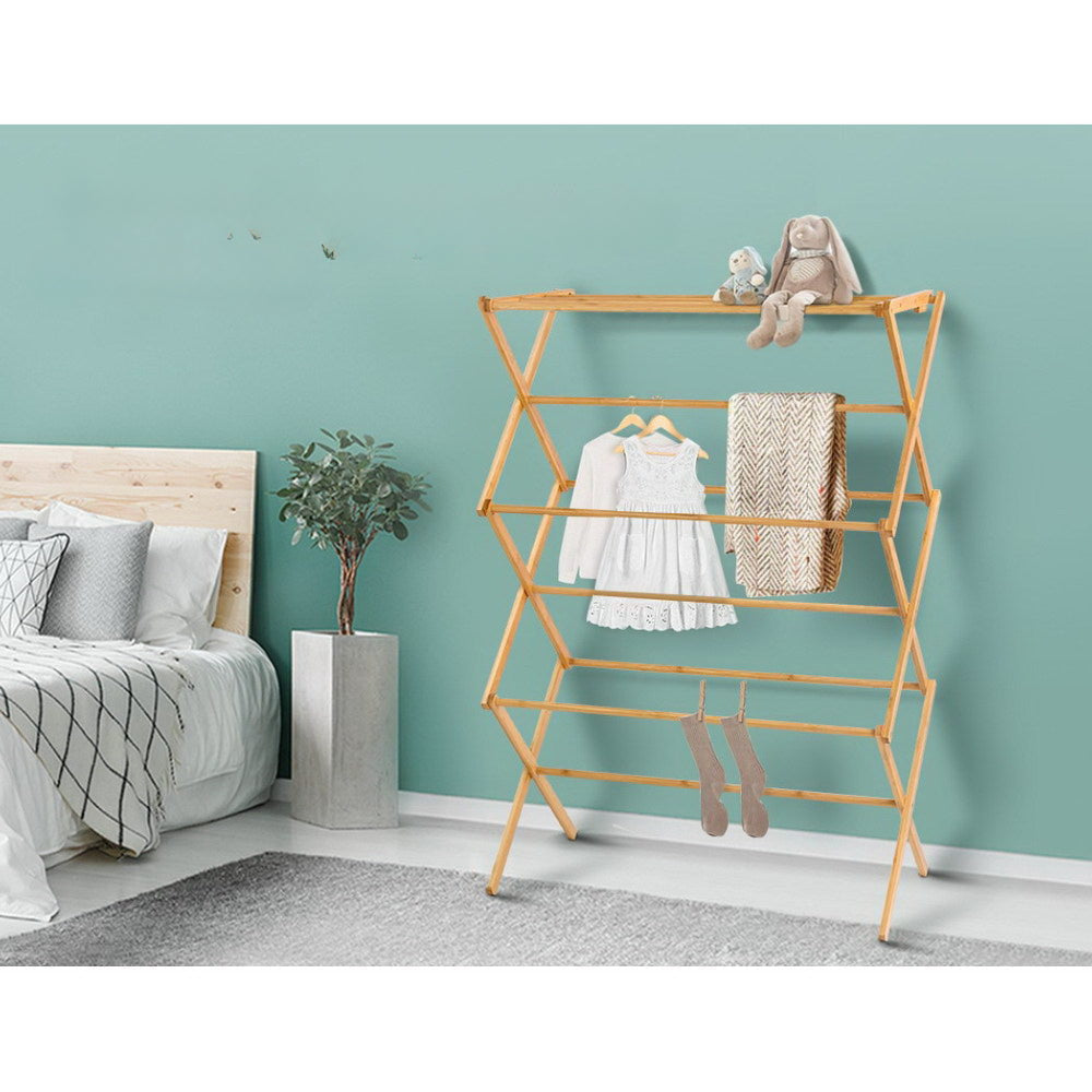 Clothes Rack Airer Foldable Bamboo Drying Laundry Dryer Garment Hanger