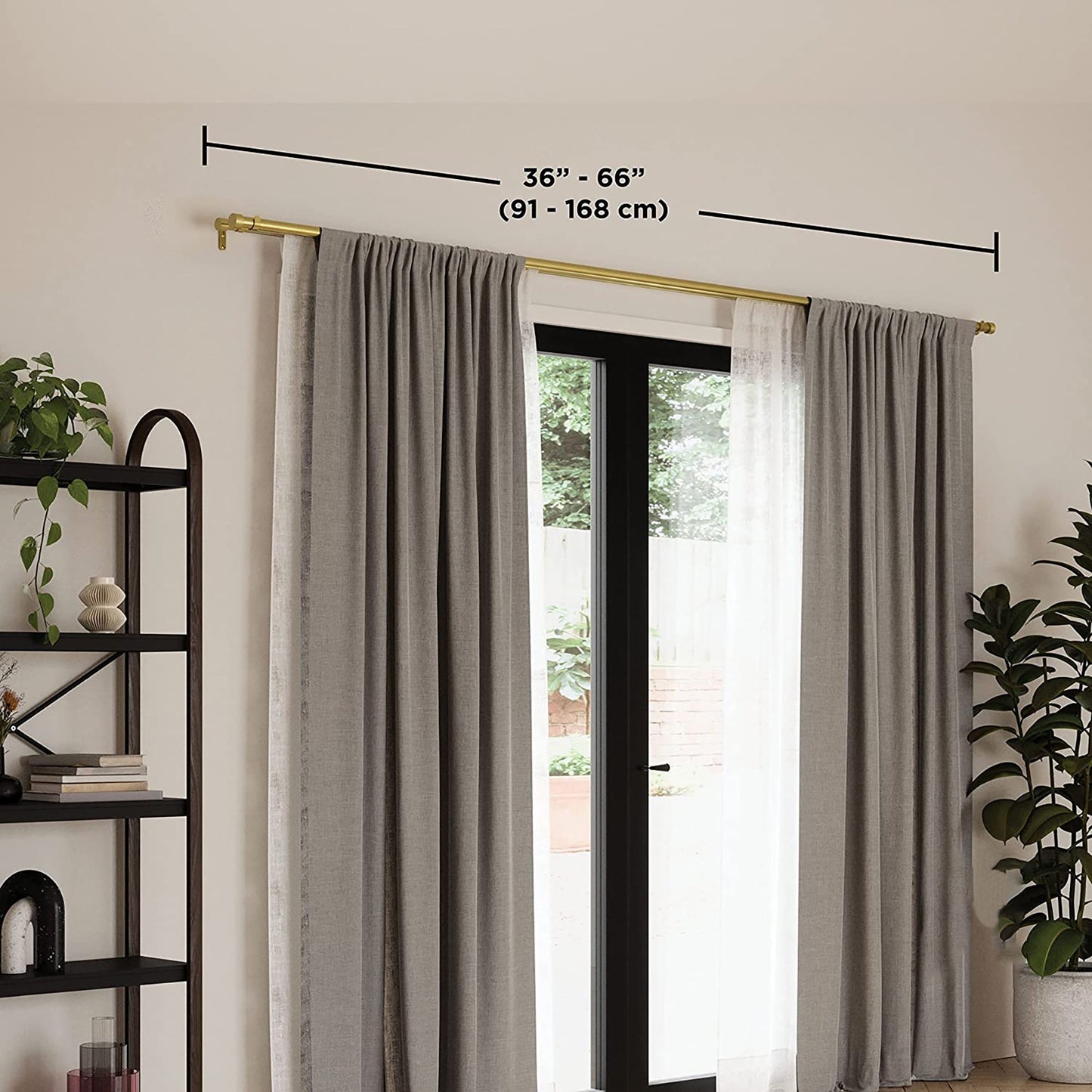 Double Curtain Rod Includes 2 Matching Finials Brackets and Hardware 1 Inch - Brass