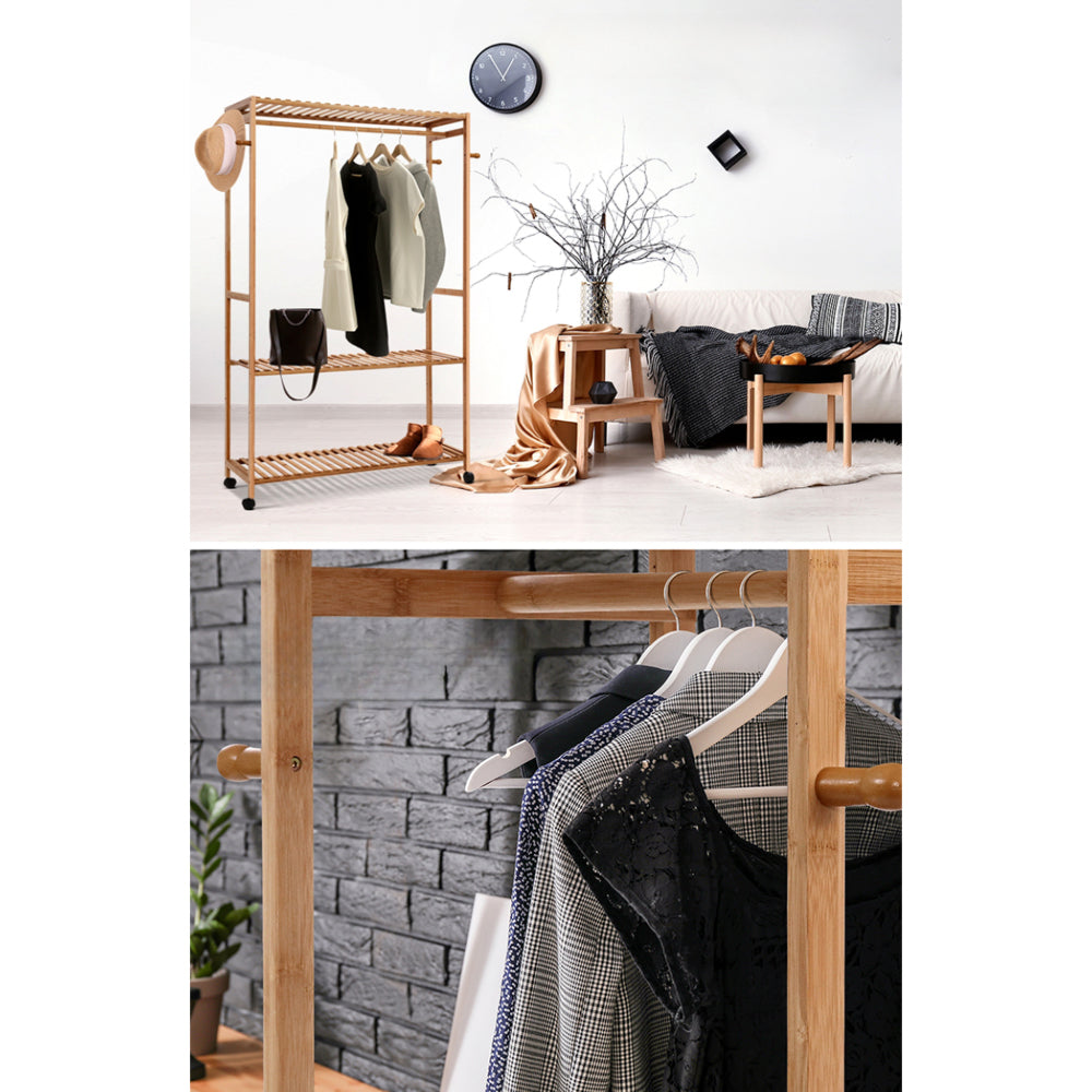 Bamboo Clothes Rack Coat Stand Garment Hanger Wardrobe Portable Airer
