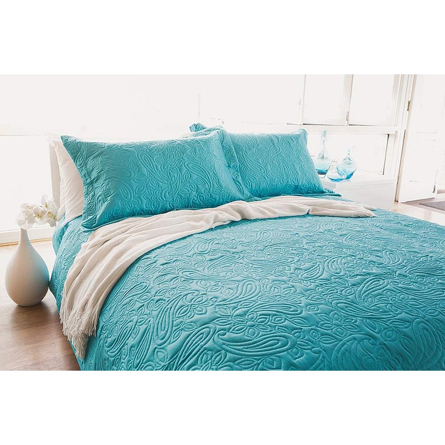 Intricate Paisley Embossed Coverlet Set - Peacock