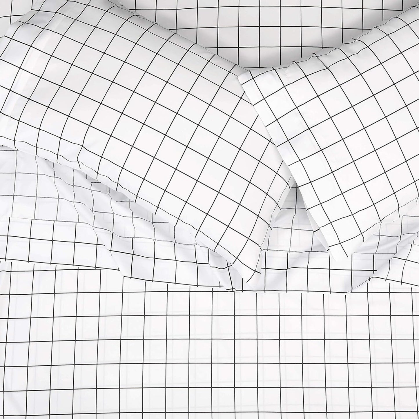 Soft Microfibre Bed Sheet Set with Elastic Pockets - Black Grid