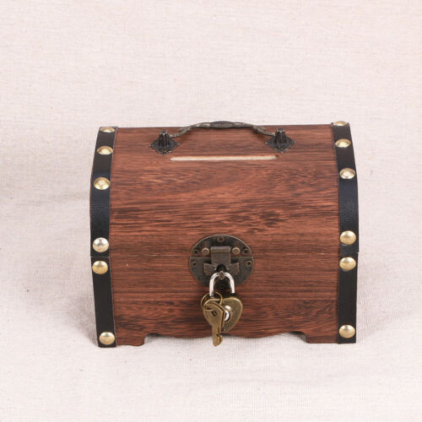 Retro Wooden Treasure Chest Vintage Money Storage Coin Piggy Bank Case