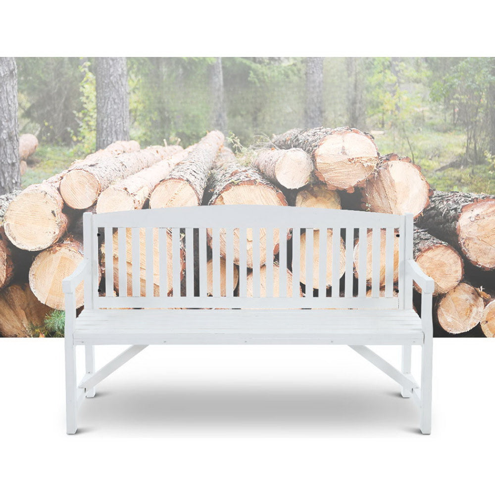 Wooden Garden Bench Outdoor Furniture Decor Patio 3 Seater - White