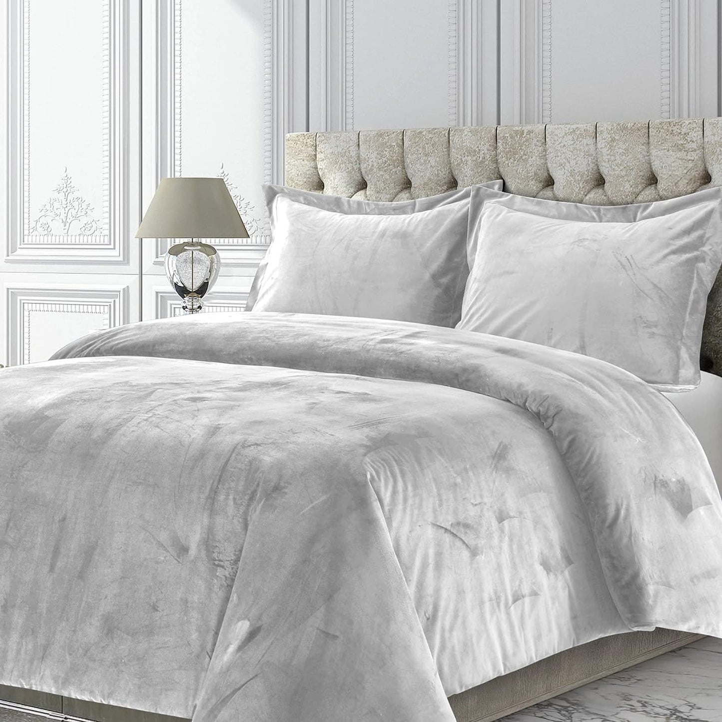 Venice Velvet Oversized Solid Duvet Cover Set - Silver Grey