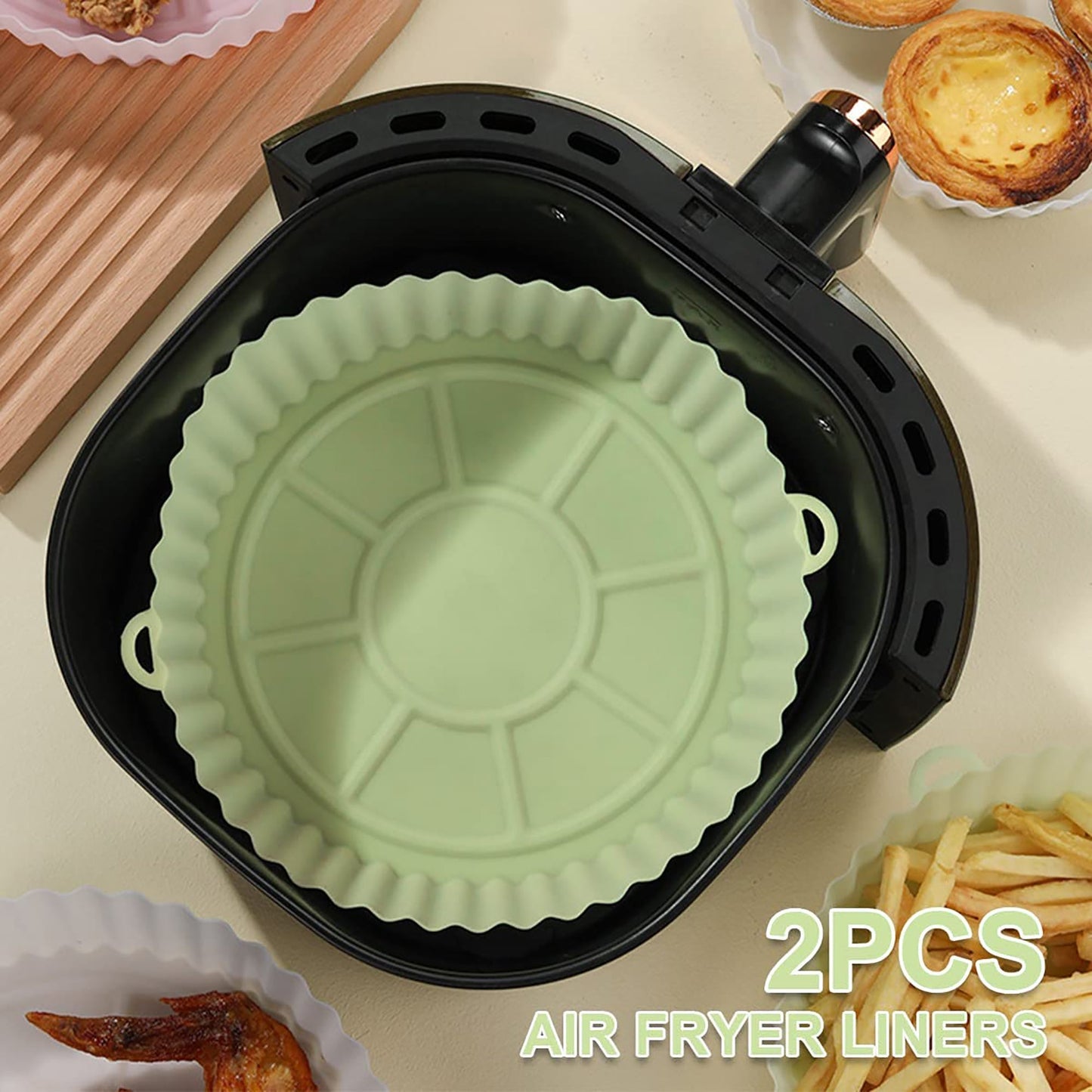Air Fryer Reusable Non Stick Heat Resistant Silicone Pots 2 Pcs - Green