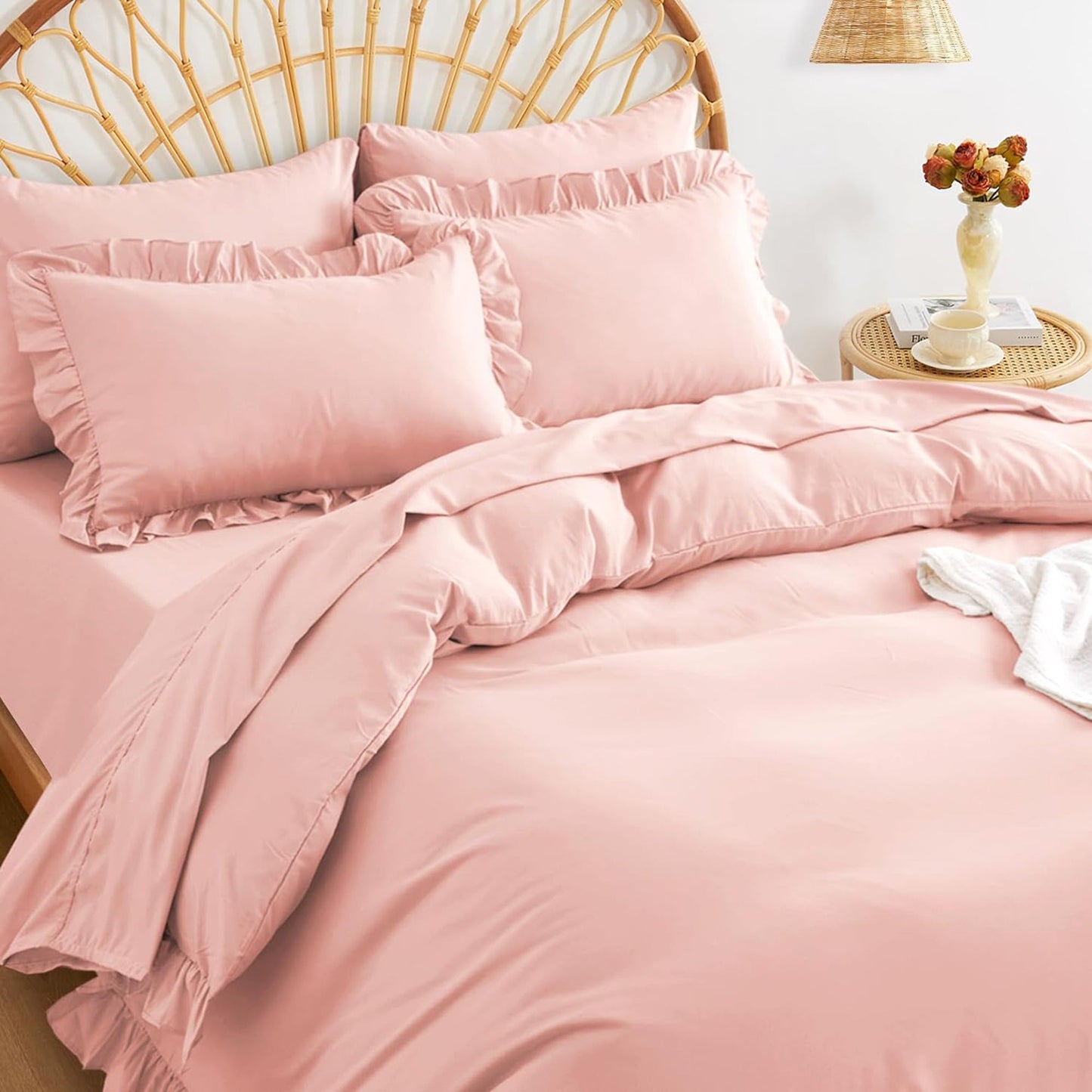 1000TC Ultra Soft Microfiber Duvet Doona Cover Quilt Cover Set - Ruffle Light Pink