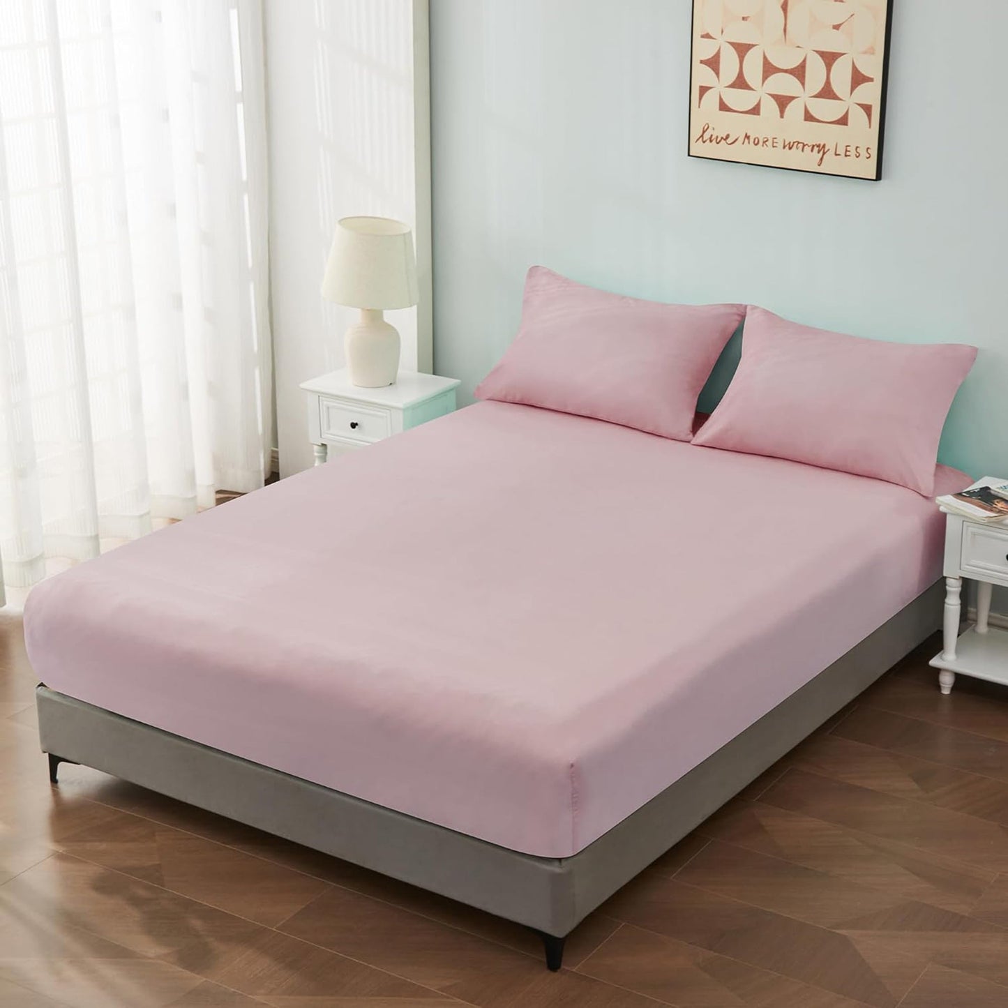1000TC Cotton Blend Soft and Breathable Fitted Sheet 40cm Deep Pocket - Light Pink