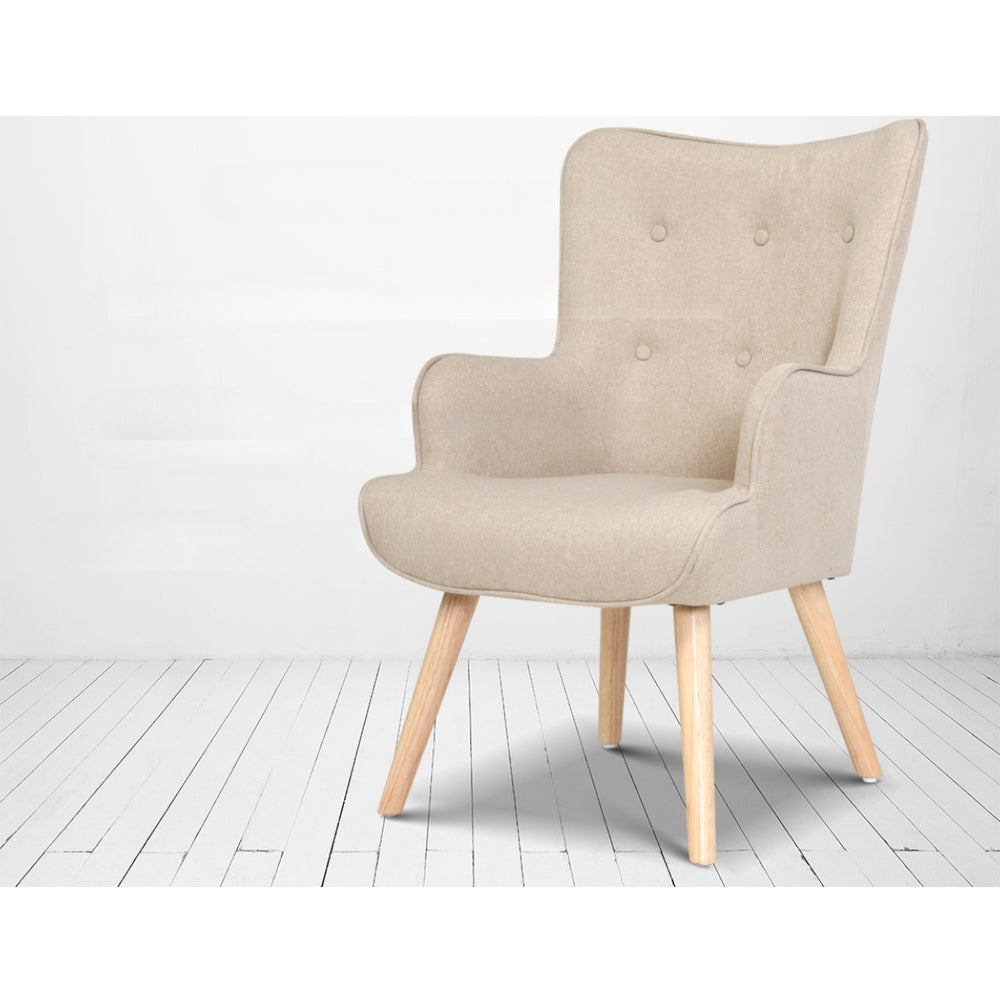 Armchair Lounge Chair Fabric Sofa Accent Chairs and Ottoman Beige