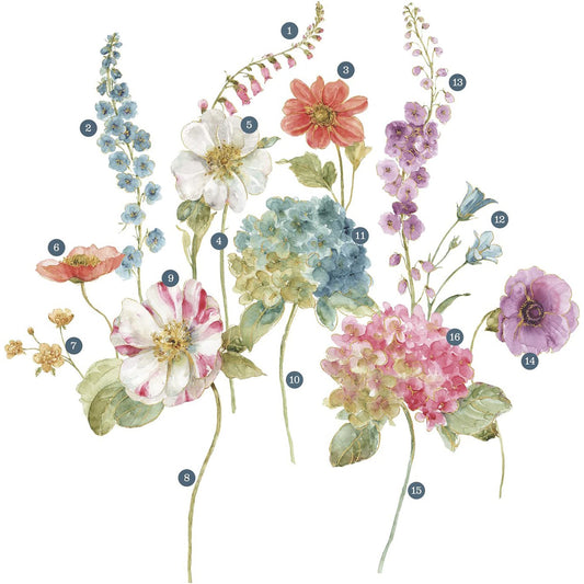 Garden Flowers Peel and Stick 20 Wall Decals for Living Room Bedroom Kitchen