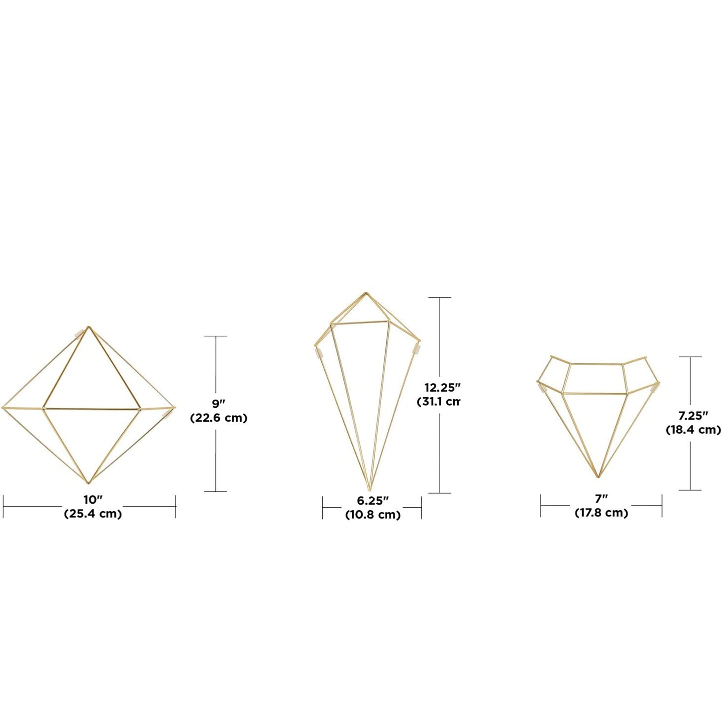 Geometric Sculptures Modern Metallic Wire Shapes Wall Decor Set of 6 - Matte Brass