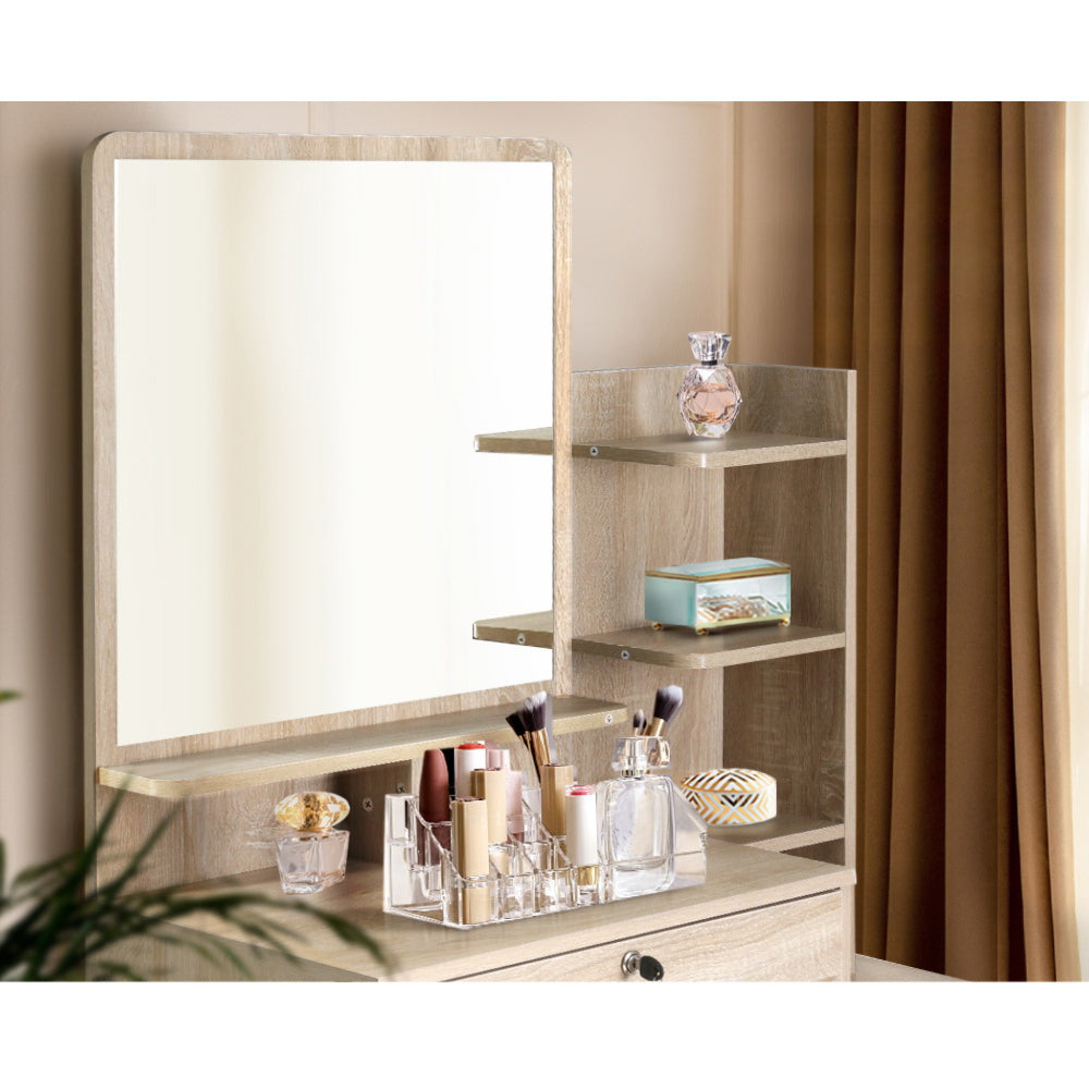 Dressing Table Mirror Stool Set Vanity Makeup Desk Organizer Drawer Oak
