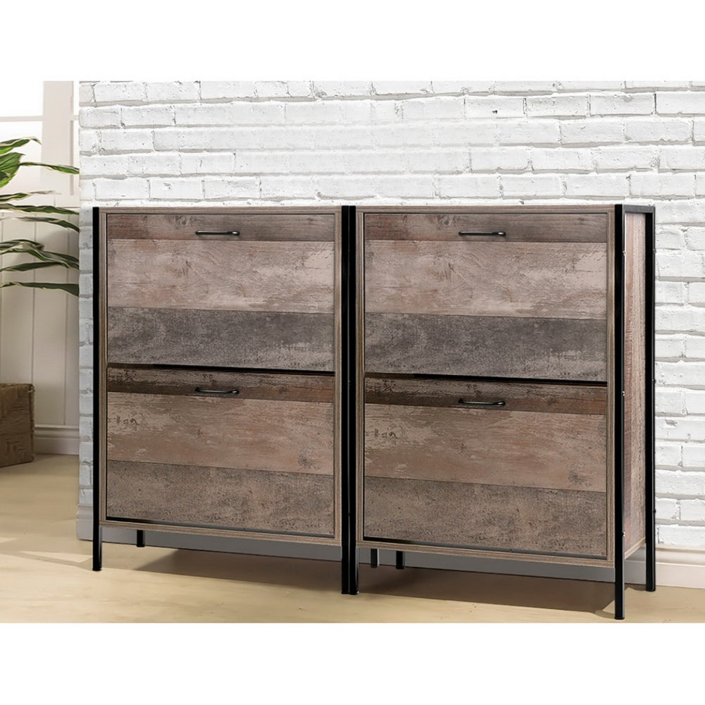 12 Pair Wooden Vintage Shoe Rack Storage Cabinet - Wood