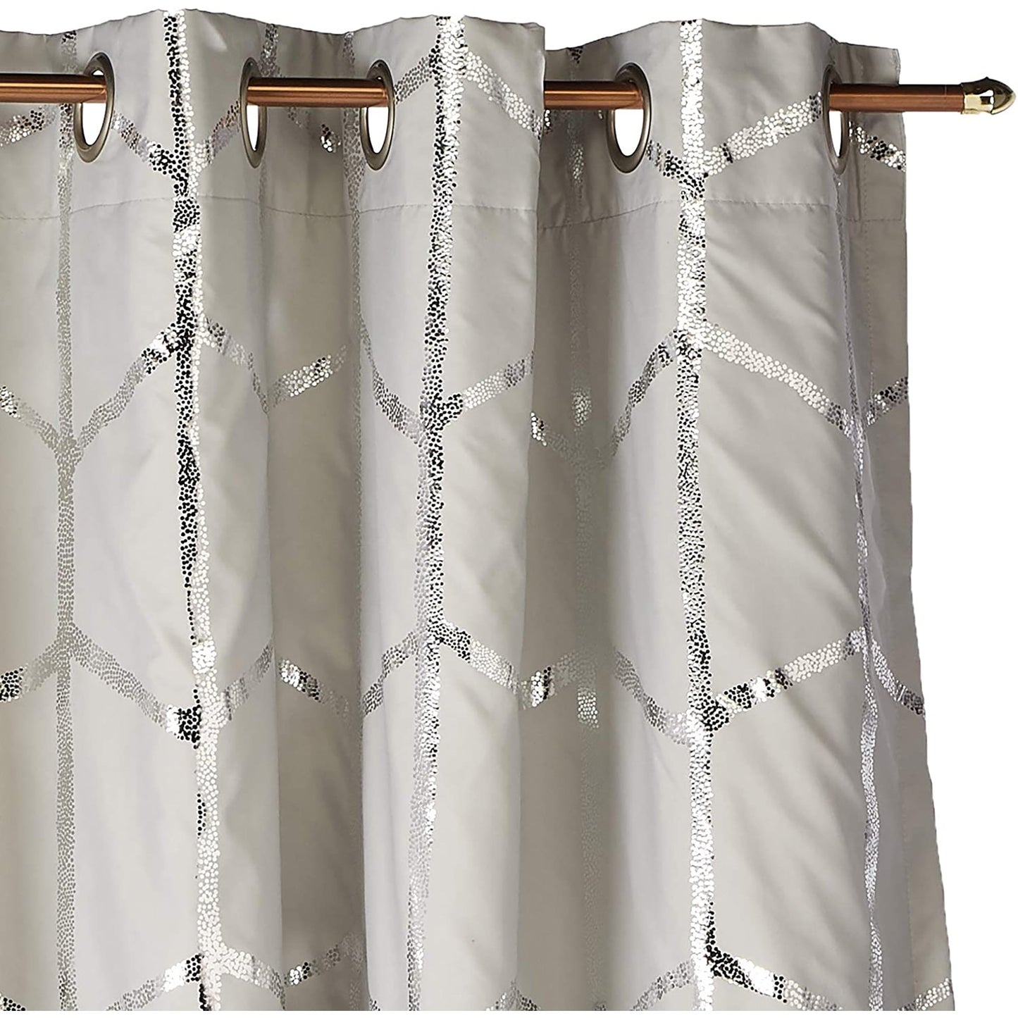 Thermal Insulated Metallic Print Grommet Light Blocking  Curtain Panel 1 Piece - Grey and Silver