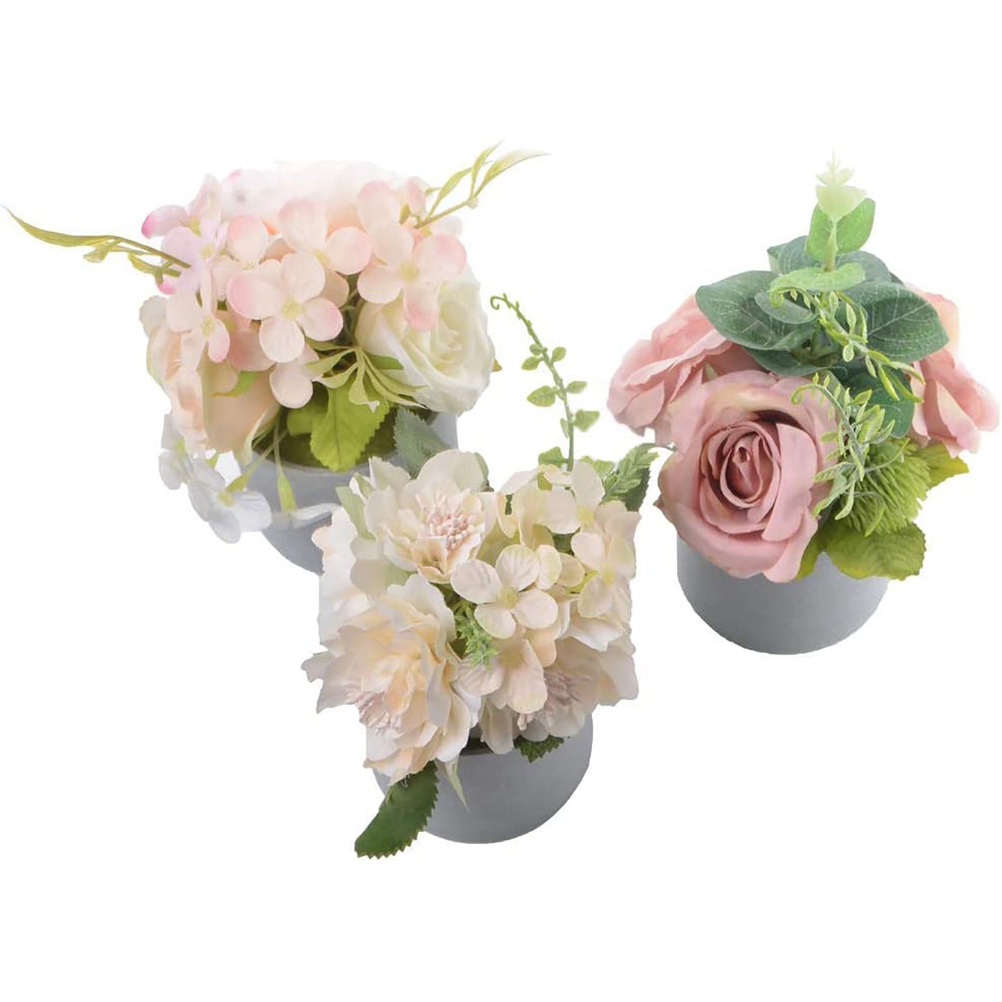 Artificial Faux Fake Flowers in Pots Rose and Peony Arrangement Set of 3 - 6 Inches