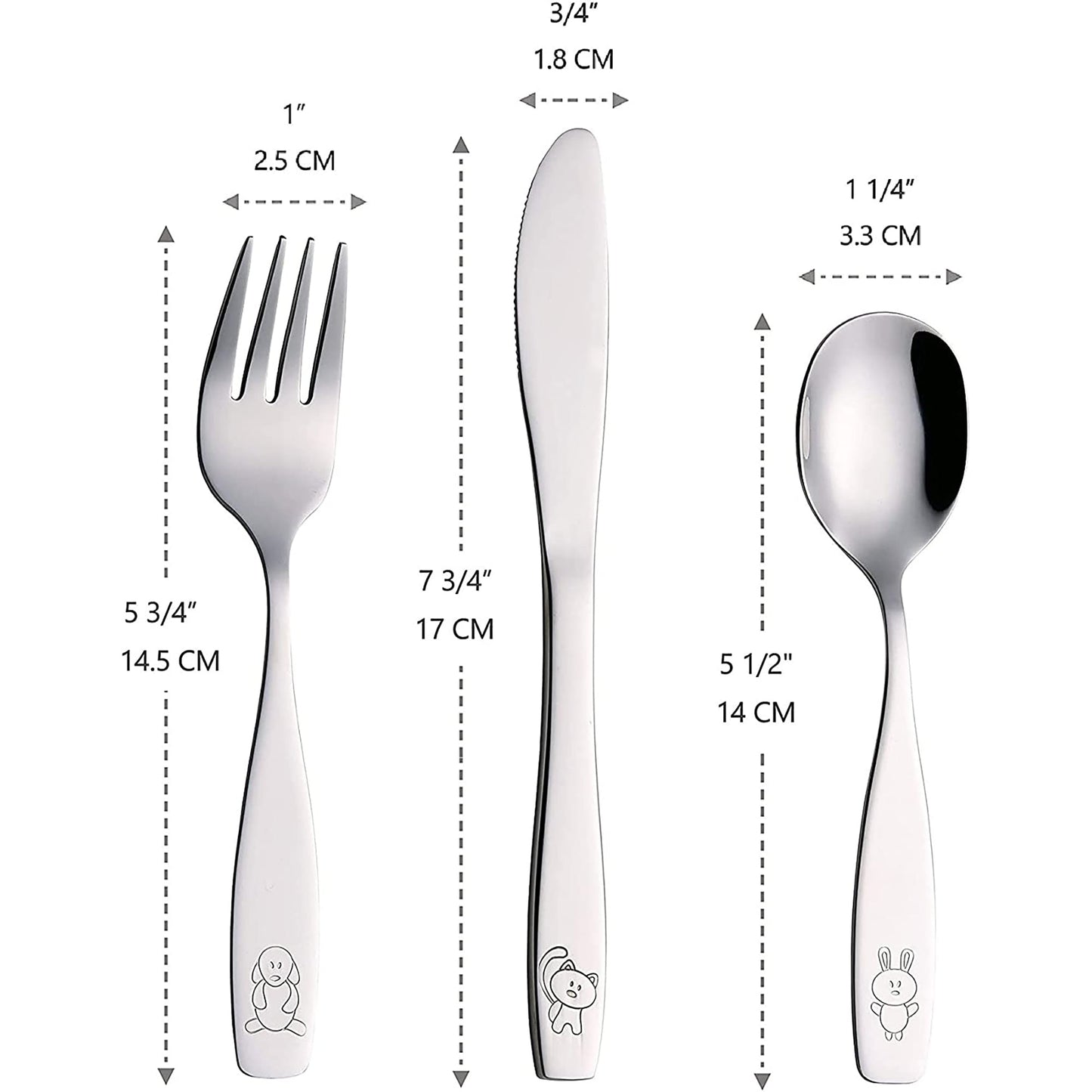 Stainless Steel Children Cutlery Set Flatware with Fork Spoon and Knife - 6 pcs
