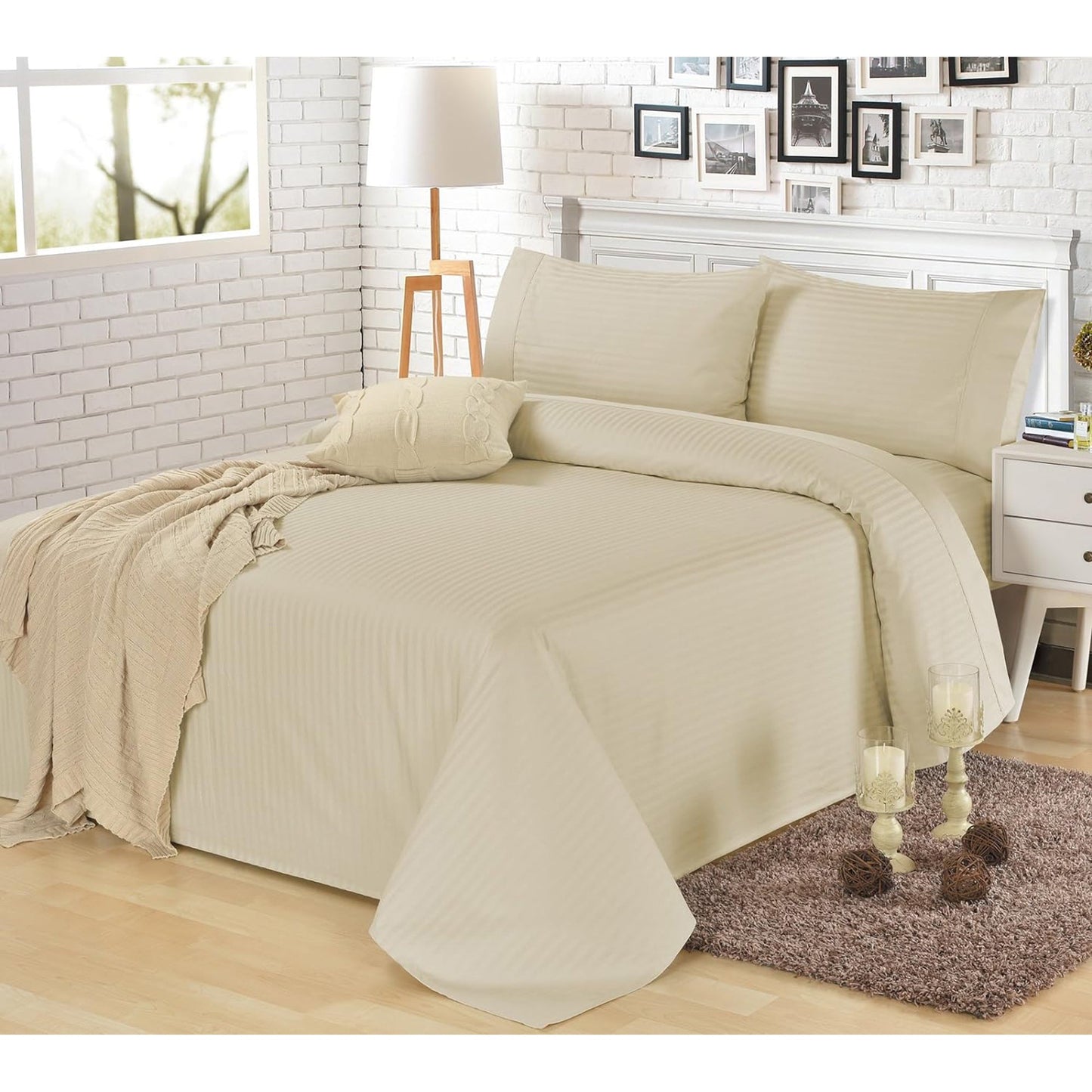 1200TC Egyptian Cotton Luxury Deep Pocket Bed Sheet Set - Linen Stripe