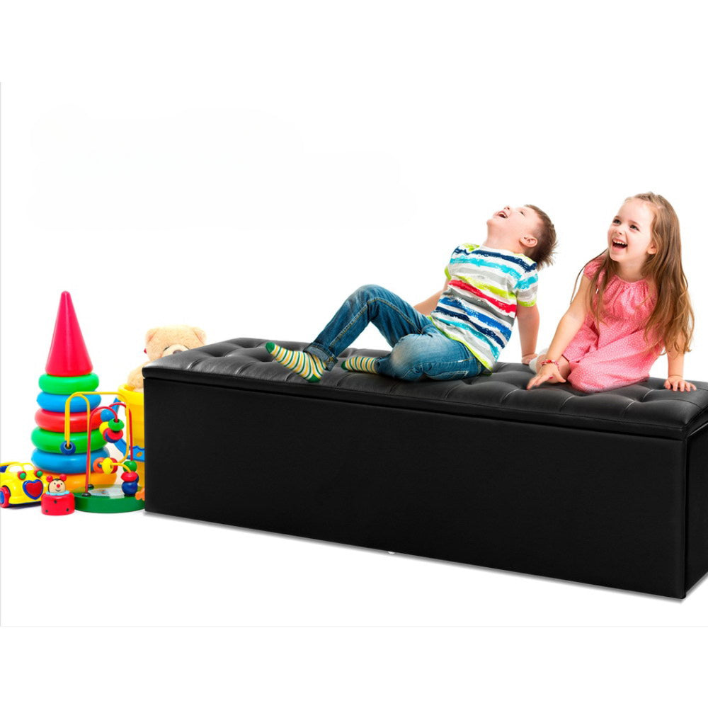 Storage Ottoman Blanket Box Black LARGE Leather Rest Chest Toy Foot Stool