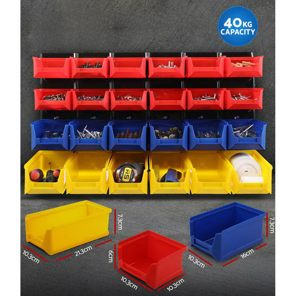 Garage Wall Mounted Rack Storage Tools Organiser Work Bench - 24 Bins