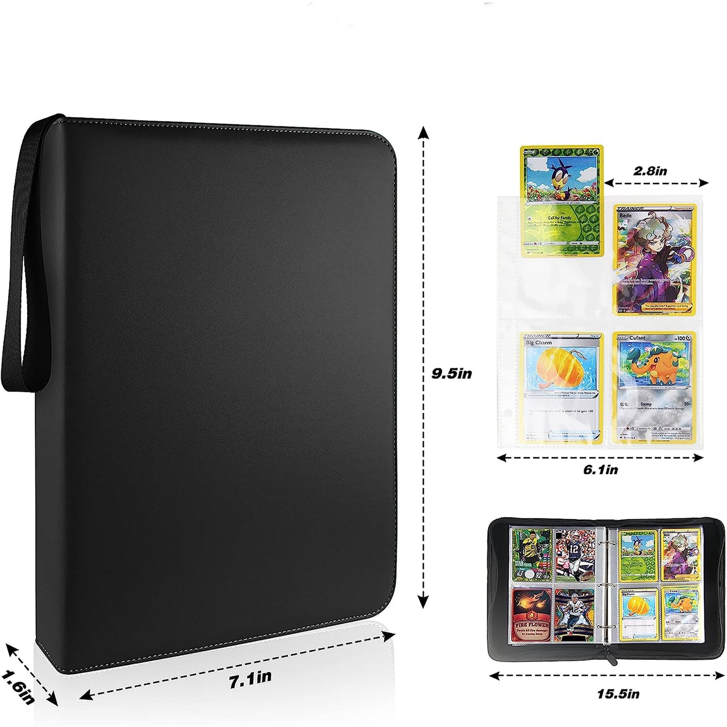 4-Pocket Pages Sleeves Card Binder Protector for PKMN Trading Cards 400 Pockets Card - Black