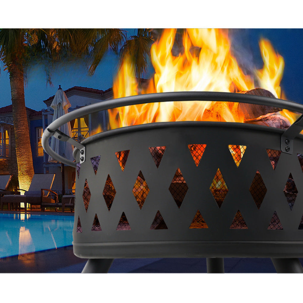 Fire Pit BBQ Charcoal Grill Ring Portable Outdoor Kitchen Fireplace 32"