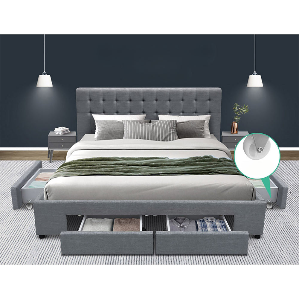 Bed Frame Fabric Storage Drawers - Grey King
