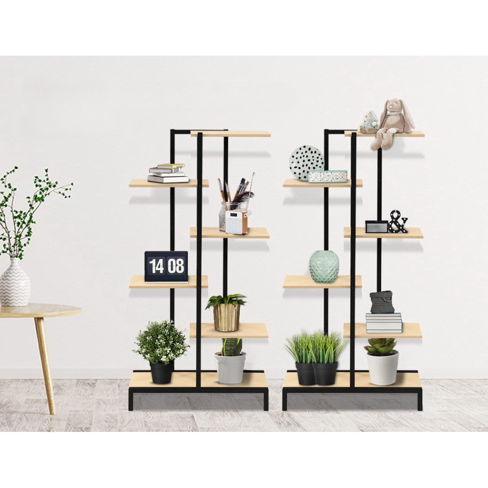 6-tier Indoor Outdoor Metal Wood Plant Stand Garden Shelf Garden Display