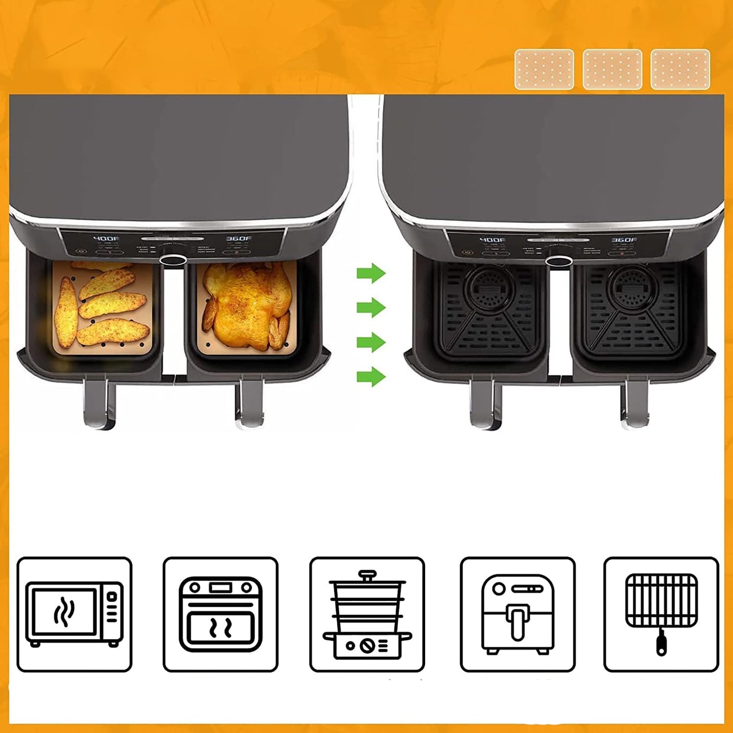 Disposable Air Fryer Liners for Dual Air Fryer 8.1 Inch 100 Pcs - Brown