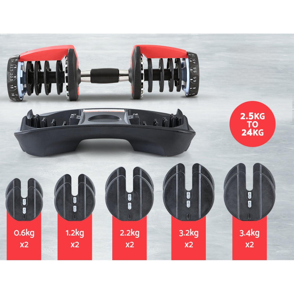 24kg Adjustable Dumbbell Dumbbells Weight Plates Home Gym Fitness Exercise