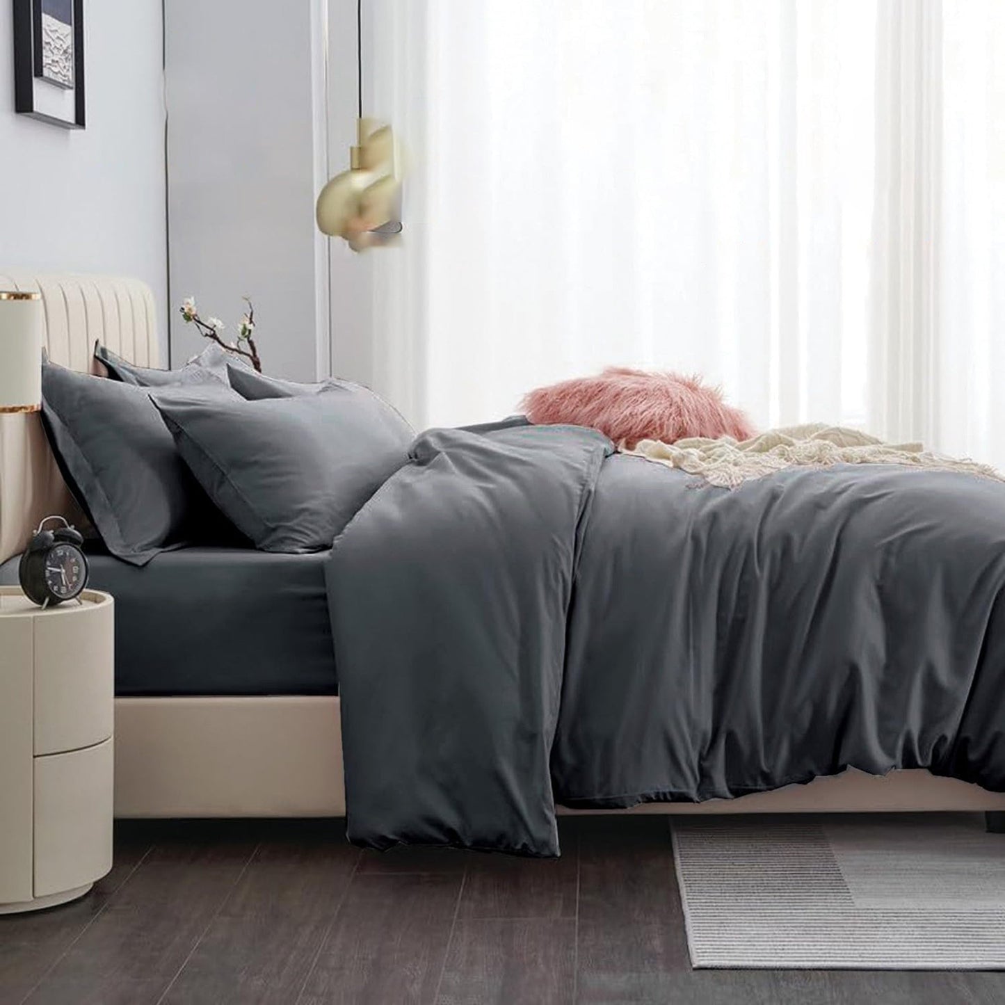 2000TC Ultra Soft Microfiber Zipper Closure Quilt Cover Set - Dark Grey