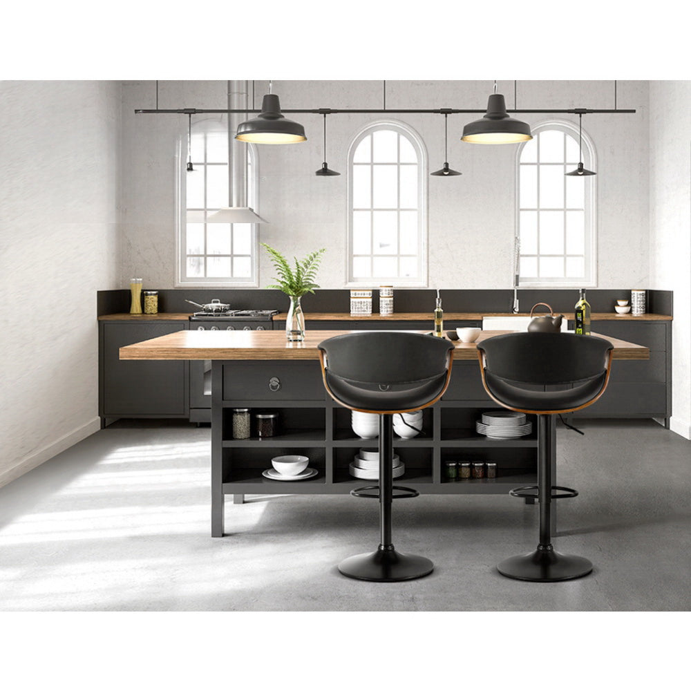 Bar Stools Swivel Chair Kitchen Gas Lift Wooden Bar Stool Leather Black