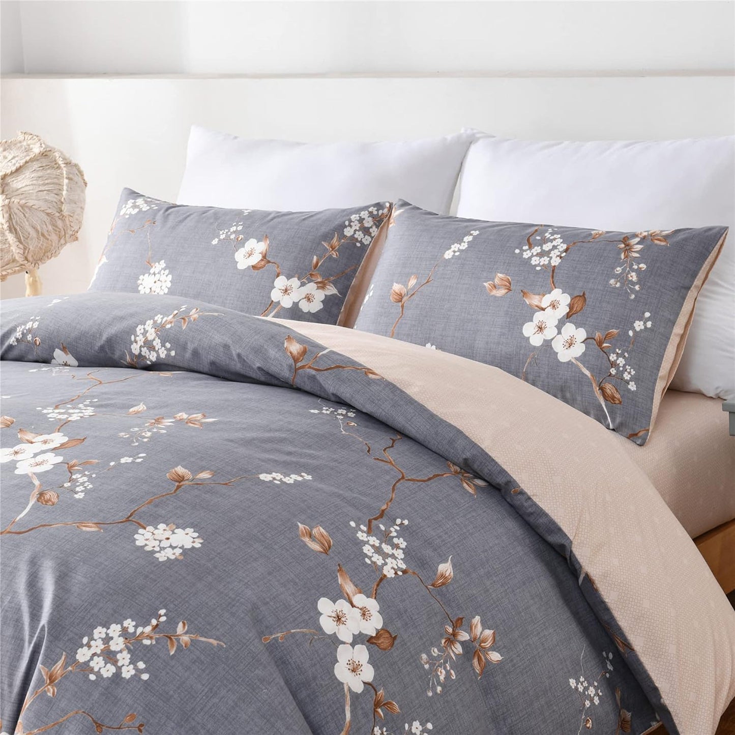 Soft Microfibre Bedding Quilt Cover Set - Grey Floral