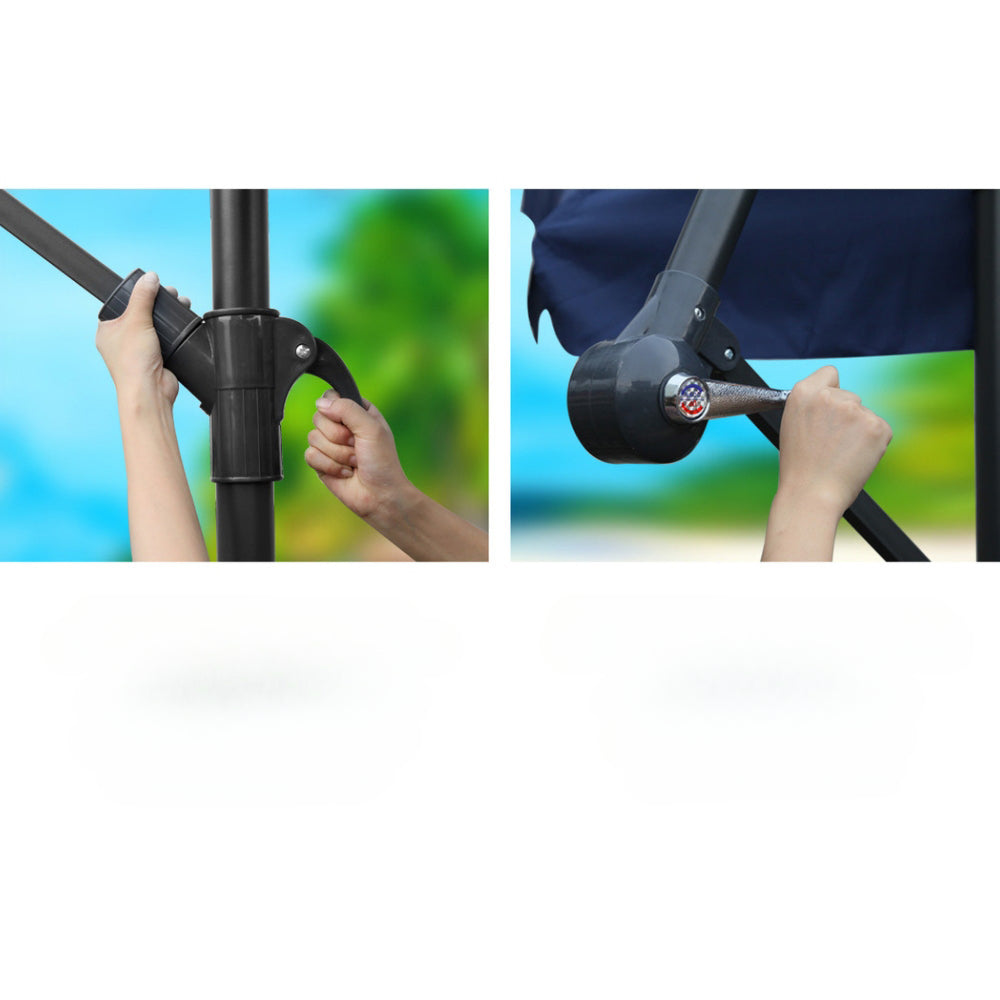 Sun Beach Umbrella with Base UV Cantilever 3M - Navy