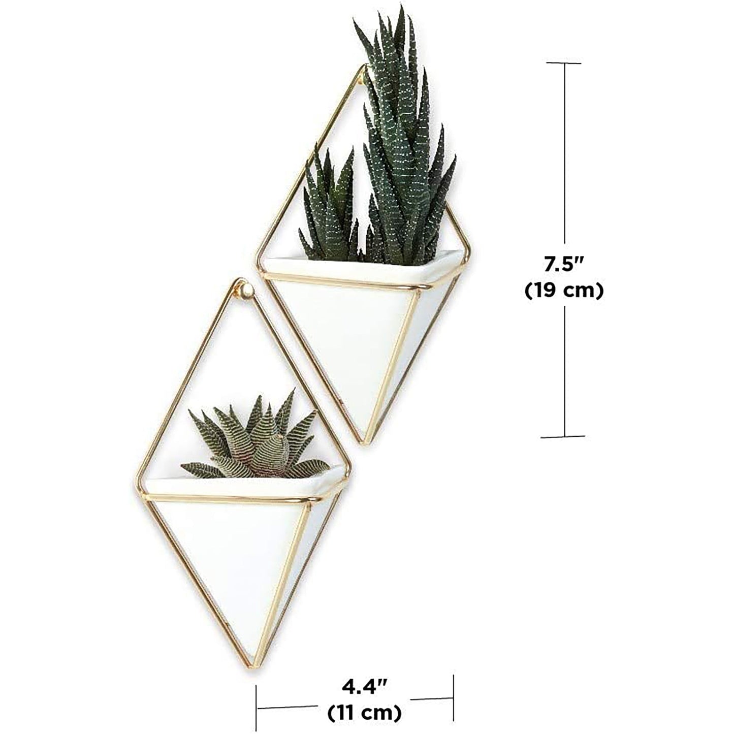 Hanging Planter Vase and Geometric Wall Decor Container Small - White Brass
