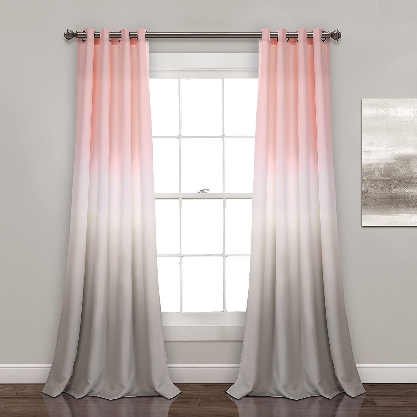 Room Darkening Window Curtain Panel Set 84 Inch L - Blush and Gray