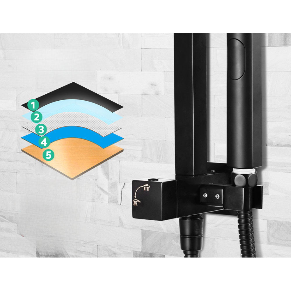 8'' Rain Shower Head Set Square Handheld High Pressure Wall Black